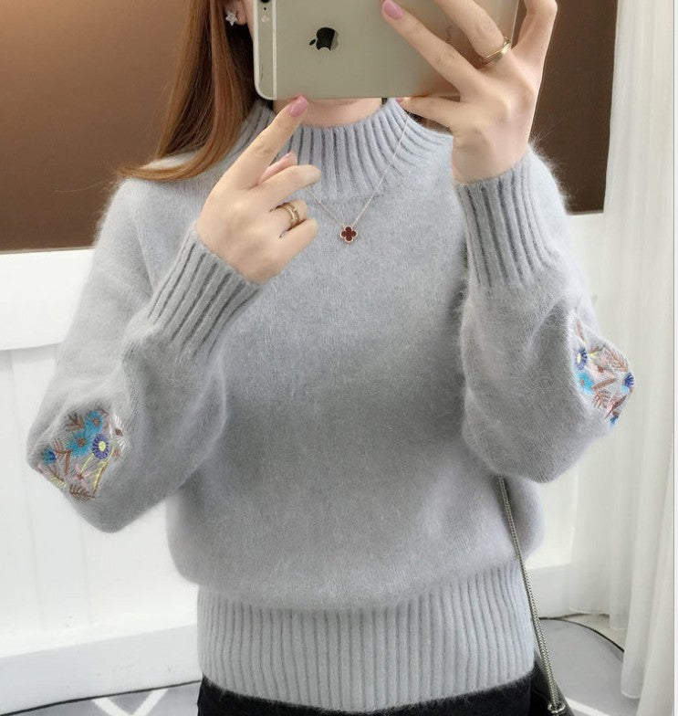 Streetwave Women's Embroidered Knit Sweater Cozy Floral