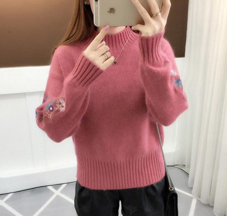 Streetwave Women's Embroidered Knit Sweater Cozy Floral