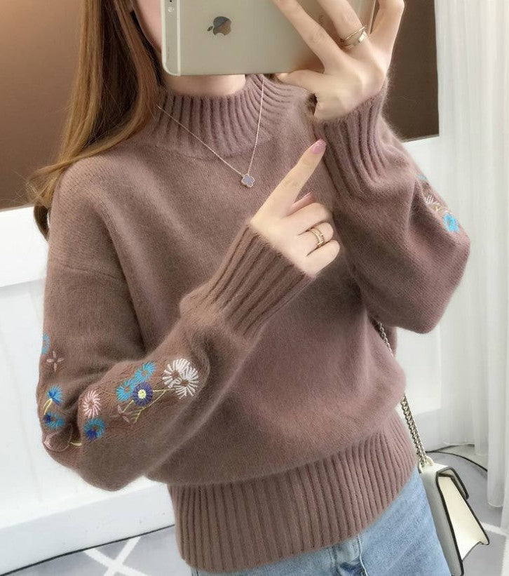 Streetwave Women's Embroidered Knit Sweater Cozy Floral