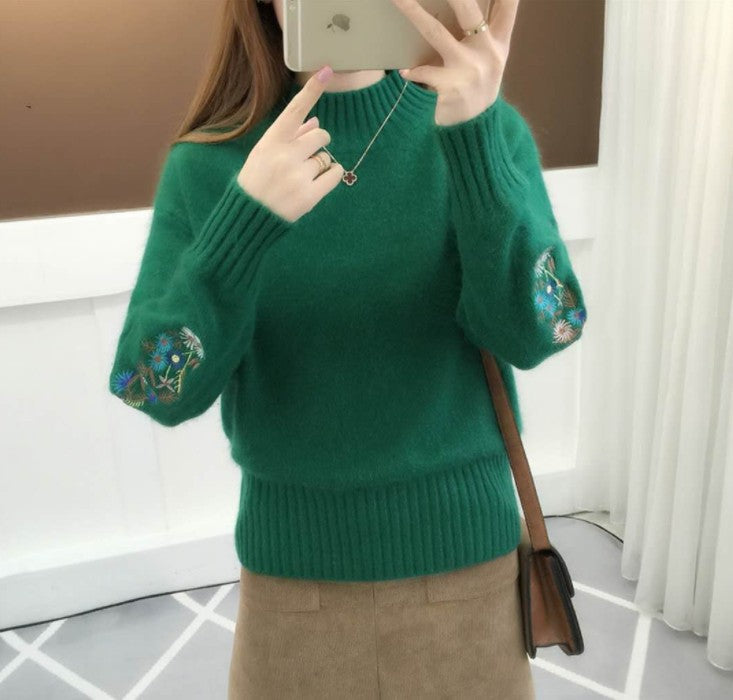 Streetwave Women's Embroidered Knit Sweater Cozy Floral