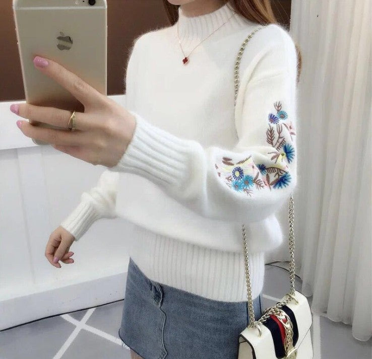 Streetwave Women's Embroidered Knit Sweater Cozy Floral