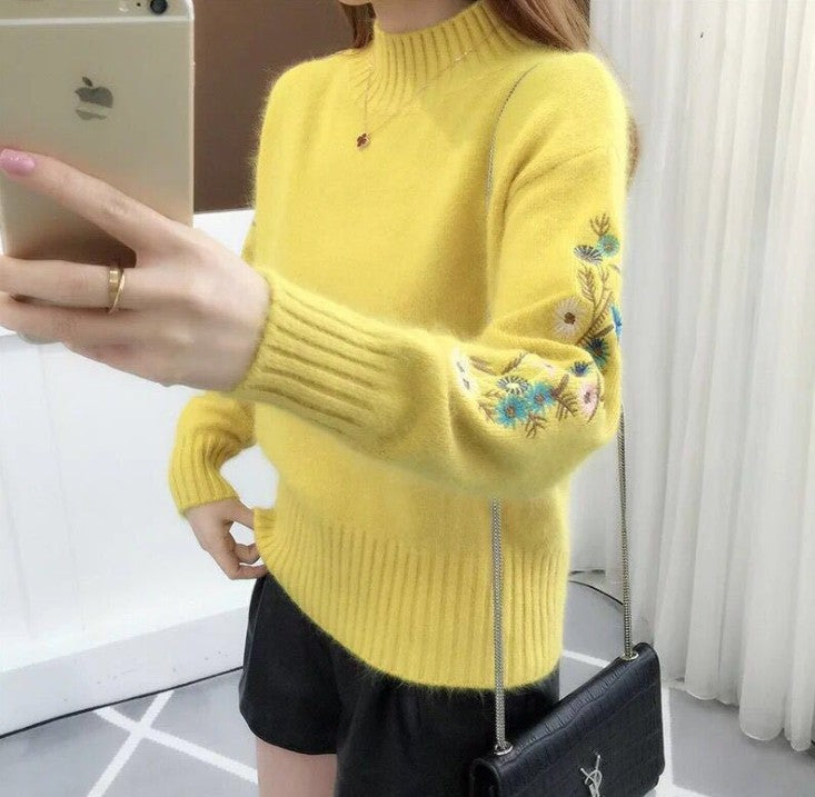 Streetwave Women's Embroidered Knit Sweater Cozy Floral