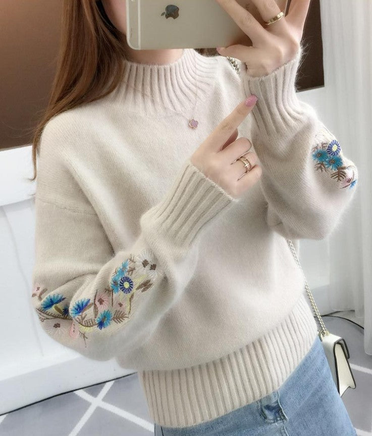 Streetwave Women's Embroidered Knit Sweater Cozy Floral