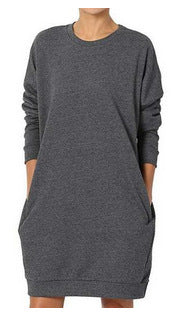 Street-Wave Women's Sweat Dress With Pockets, Cozy Cotton Casual Fit For Everyday Wear