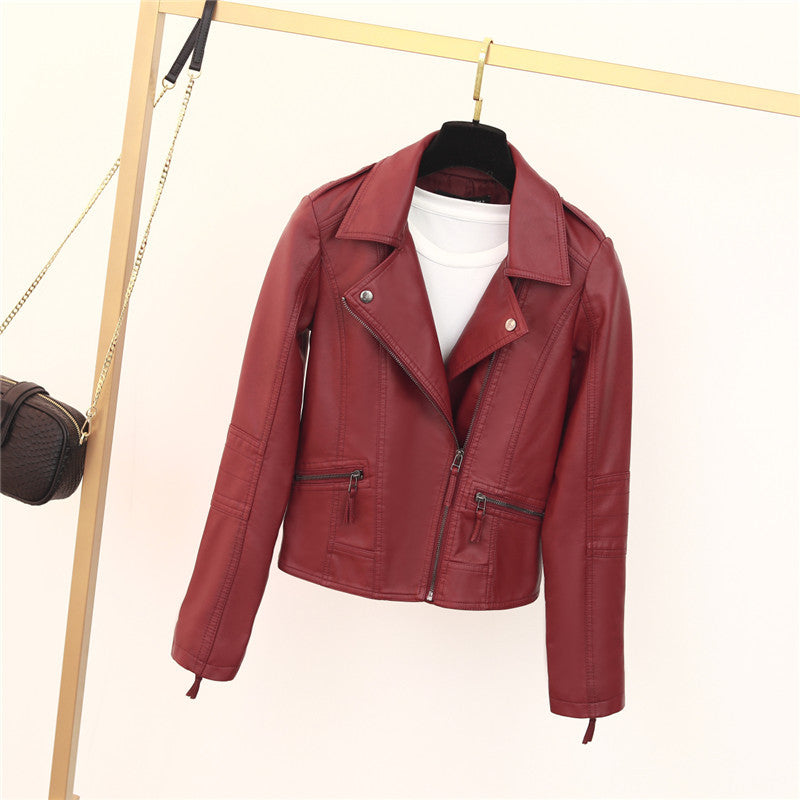 Street-Wave Women's Leather Biker Jacket With Asymmetrical Zipper And Studded Details