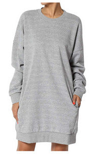 Street-Wave Women's Sweat Dress With Pockets, Cozy Cotton Casual Fit For Everyday Wear