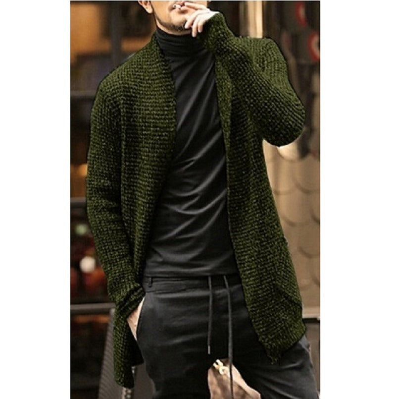 Men's Chunky Knit Cardigan Open Front Street-wave Modern Details Cozy Winter Layer