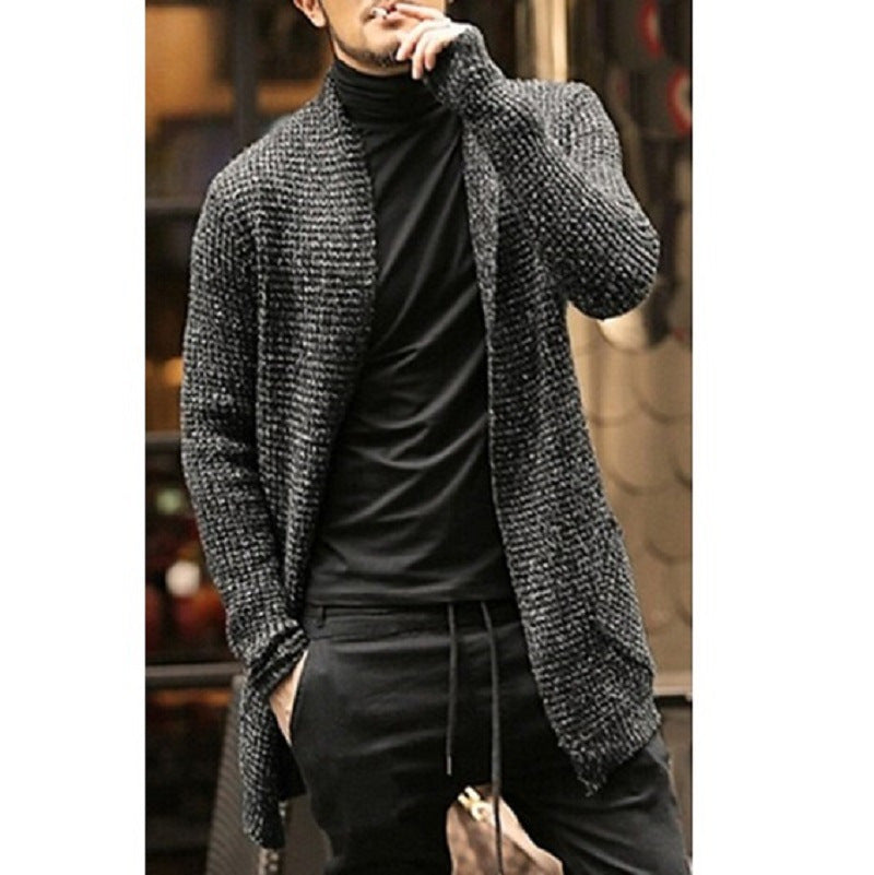 Men's Chunky Knit Cardigan Open Front Street-wave Modern Details Cozy Winter Layer