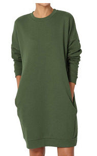 Street-Wave Women's Sweat Dress With Pockets, Cozy Cotton Casual Fit For Everyday Wear