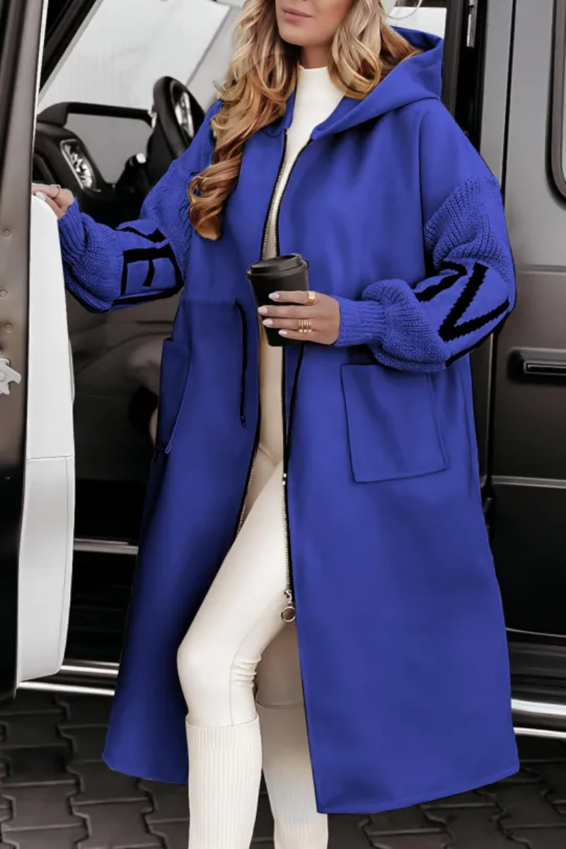 Street-Wave Hooded Jacket For Women With Knit Sleeves Patchwork Design Warmth And Style