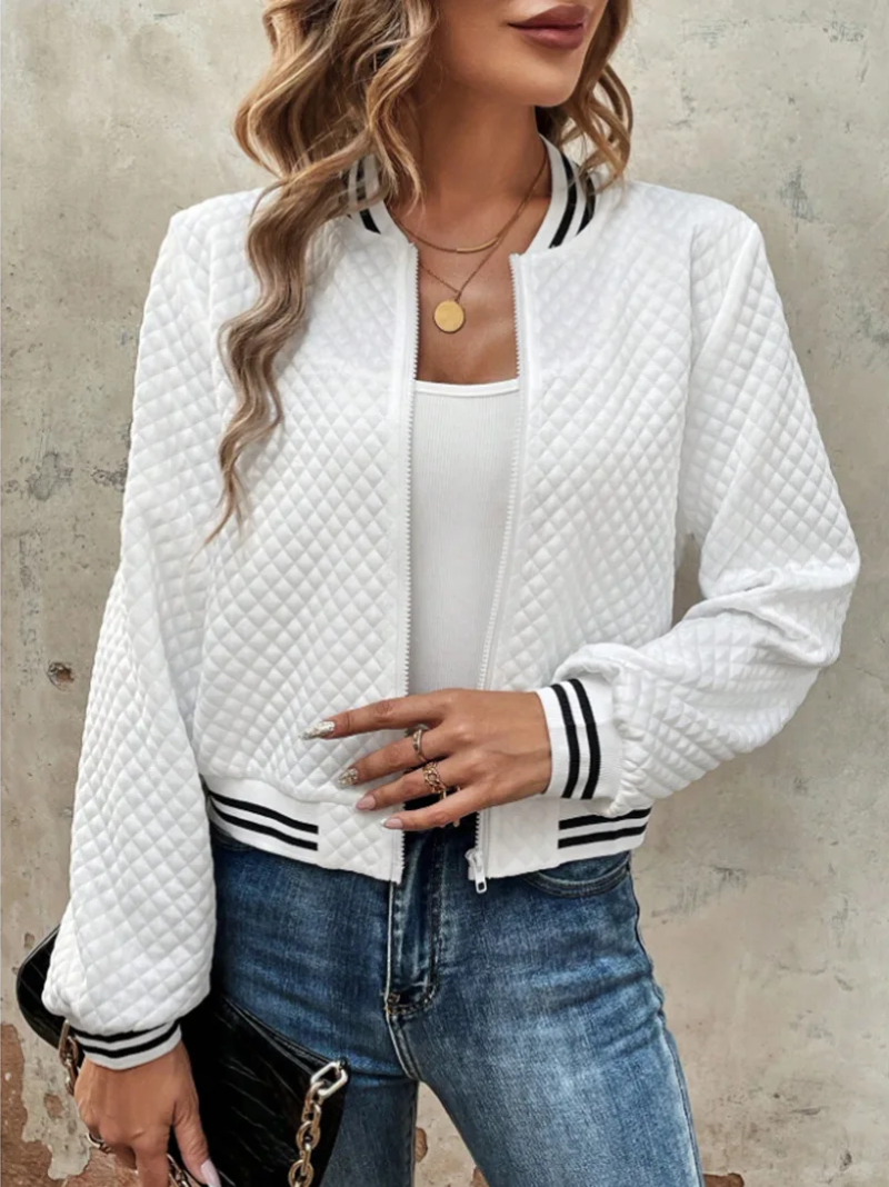 Street-Wave Quilted Bomber Jacket For Women Lightweight Breathable Fabric With Striped Details