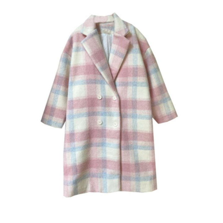 Street Wave Wool Coat For Women Sayenne Pastel Plaid Double Breasted Warmth And Style