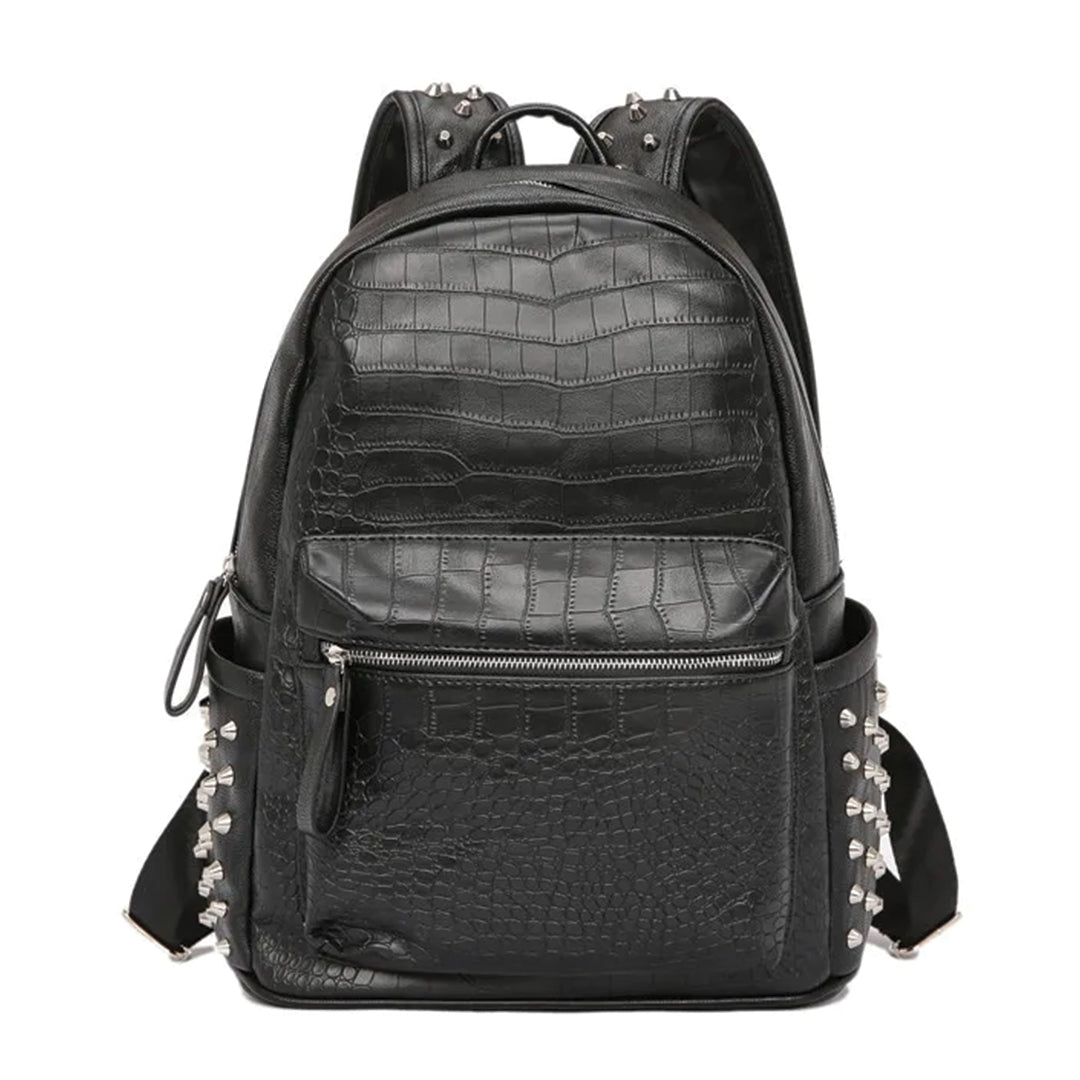Black Croc Studded Backpack - Street-Wave