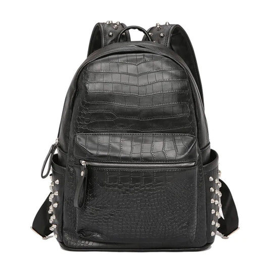 Black Croc Studded Backpack - Street-Wave