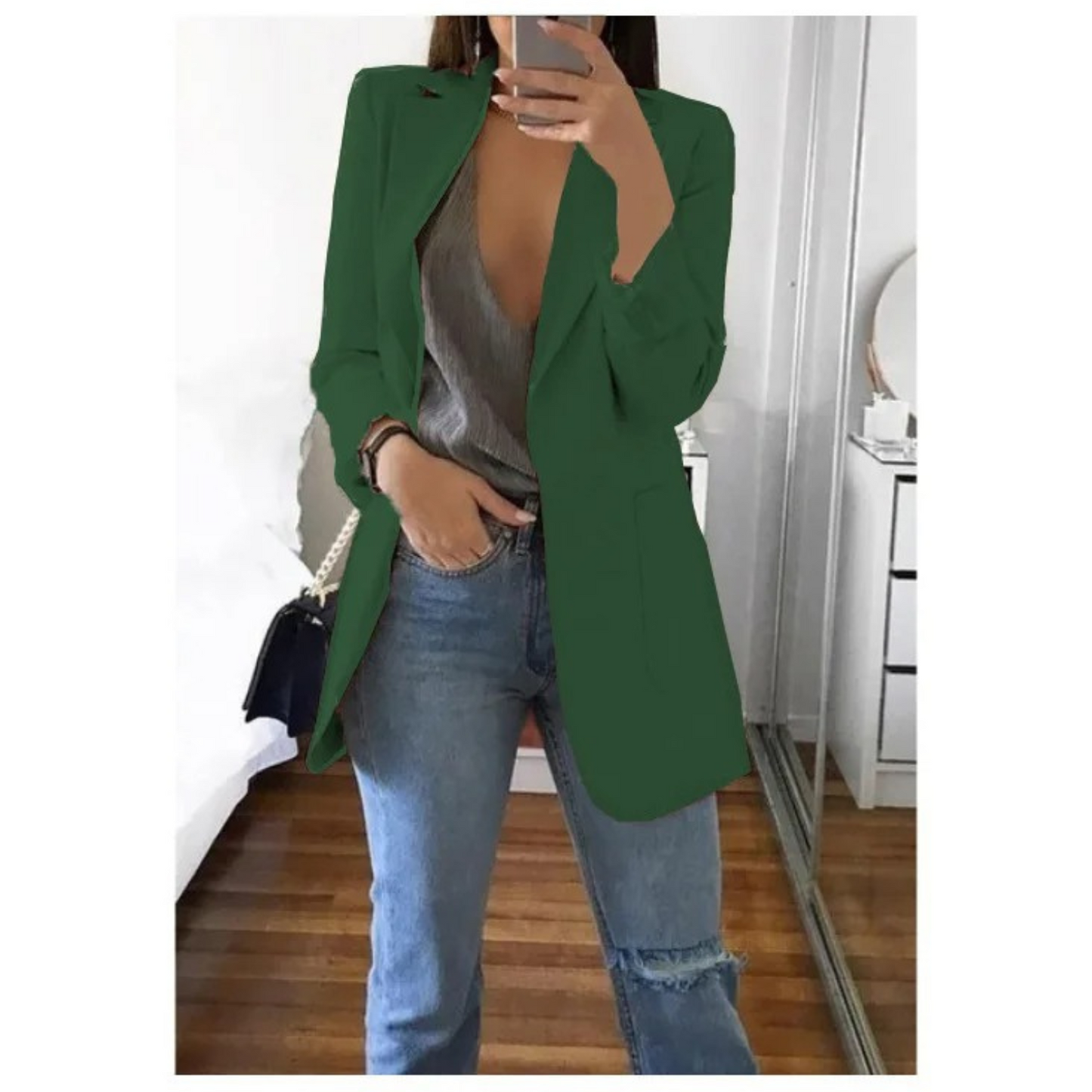 Street-Wave Women Blazer Khaki Lightweight Elegant Tailored Jacket For Everyday Style