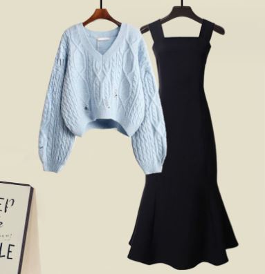 Street Wave Stacey Set Cable Knit Sweater And Fishtail Dress For Women Cozy Versatile Two Piece Outfit