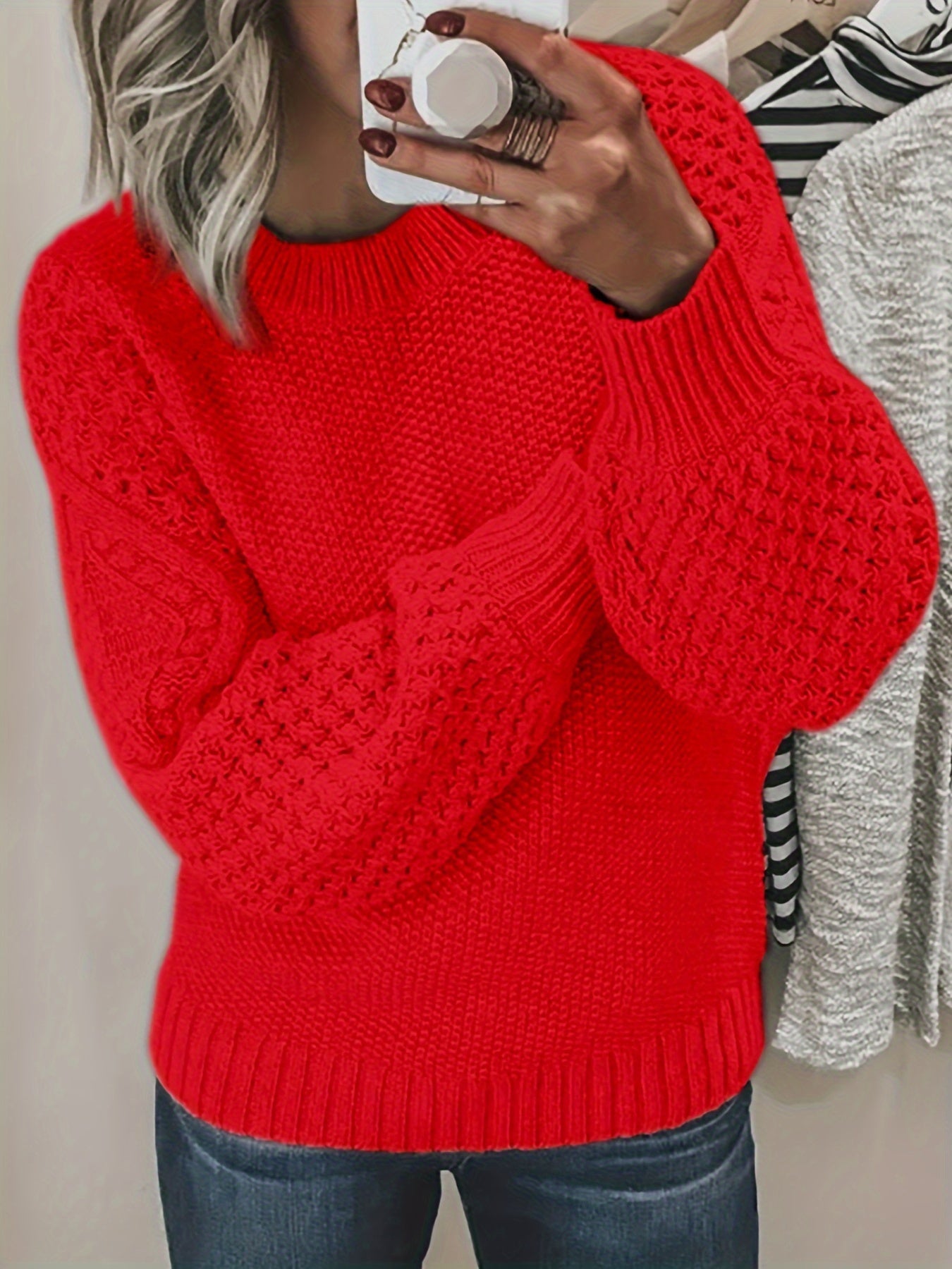 Street Wave Acrylic Knit Sweater With Textured Sleeves For Casual Wearers Cozy Everyday Warmth