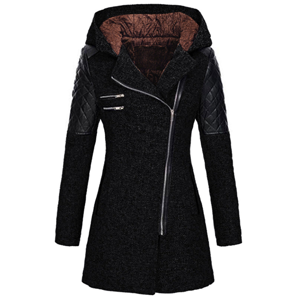 Street-Wave Elise Womens Premium Cotton Winter Coat Warmth With Asymmetrical Zipper Mid-Length