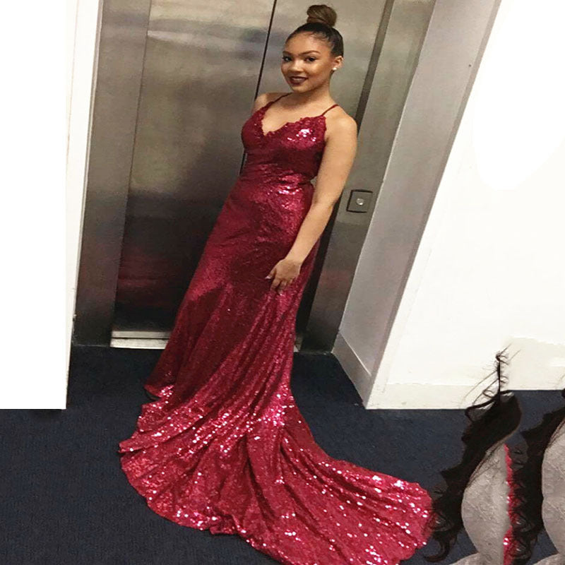 Street Wave Sequin Glamour Long Sleeve Evening Dress For Women Sparkling Party Ready
