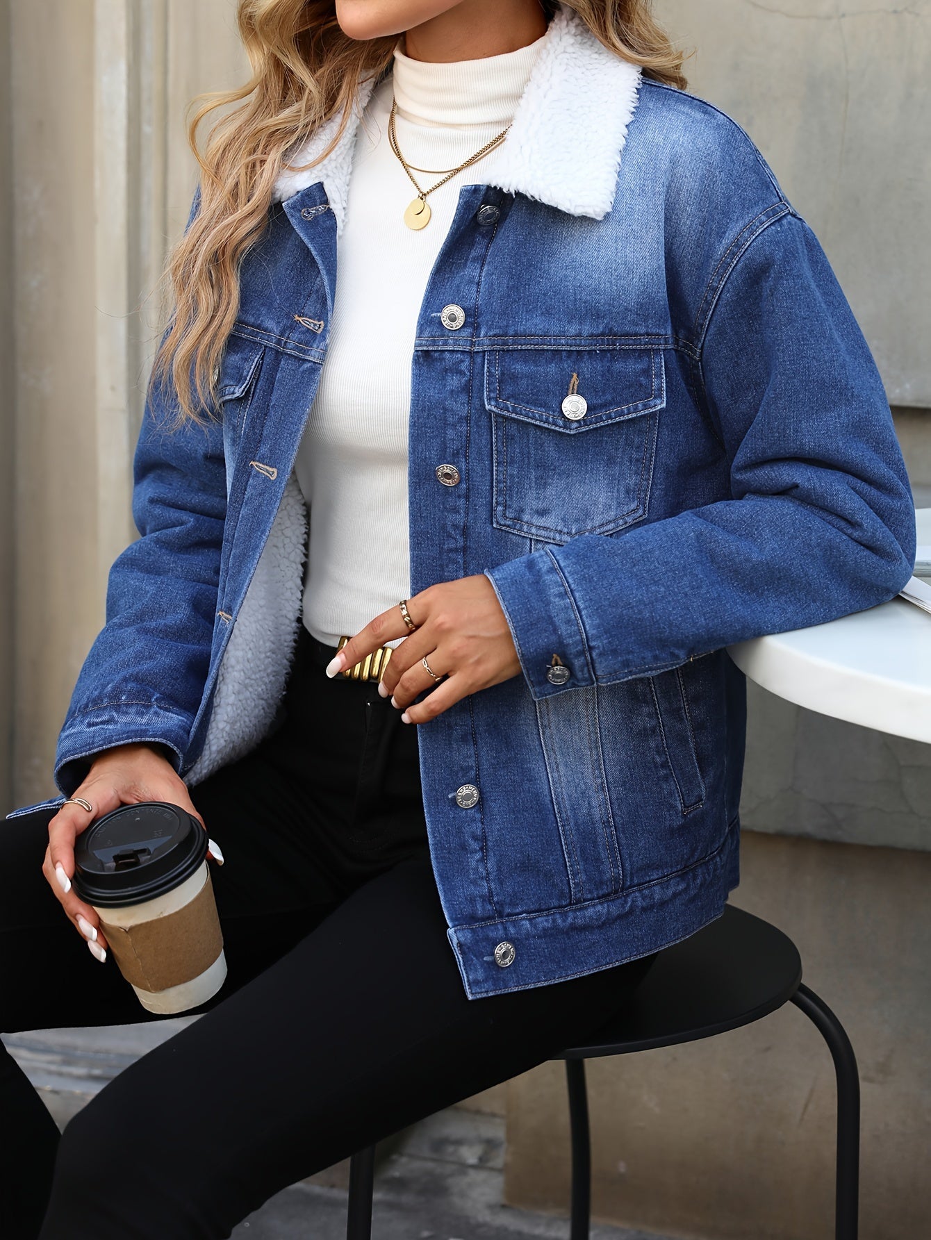 Denim Jacket Streetwave With Fleece Collar Warm Cotton For Women Stylish And Cozy Everyday