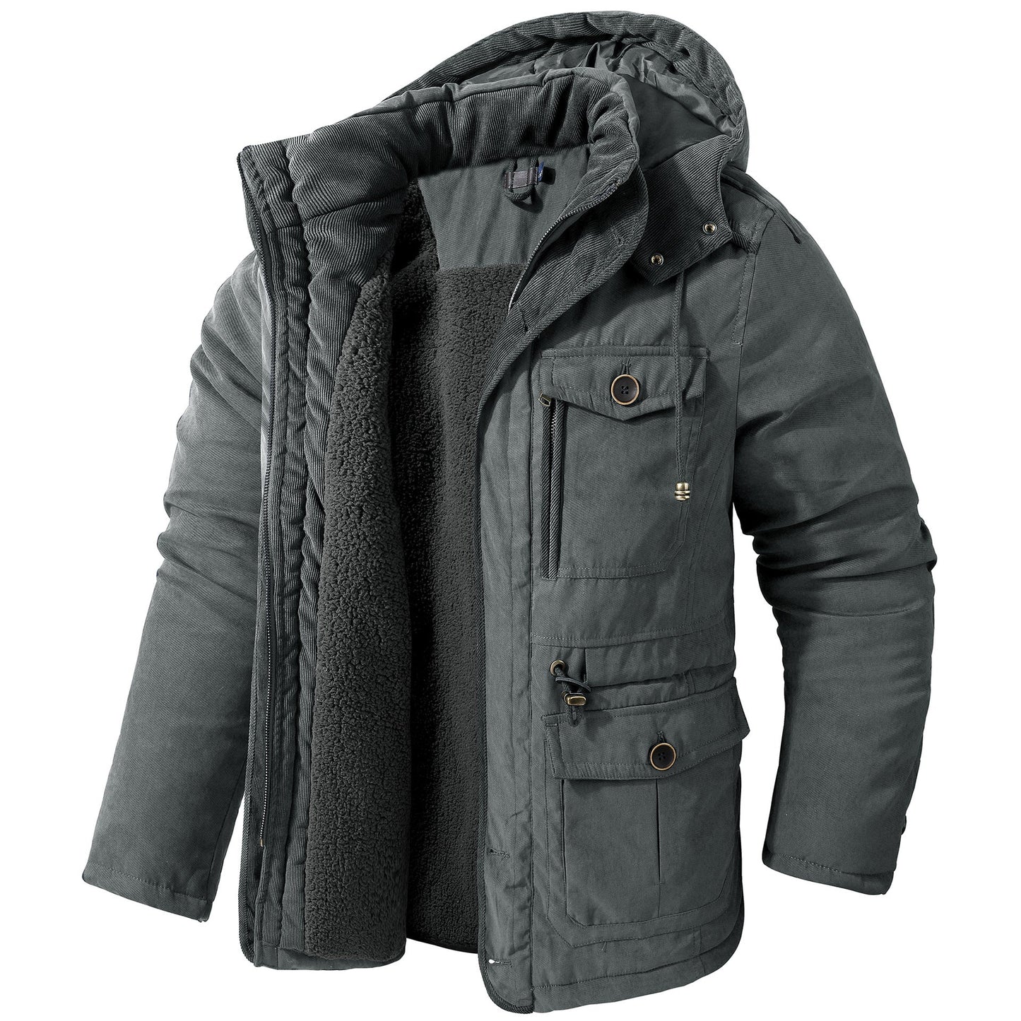 Street-wave Winter Jacket For Men With Hood Insulated FleeceLined Multi Pocket Comfort