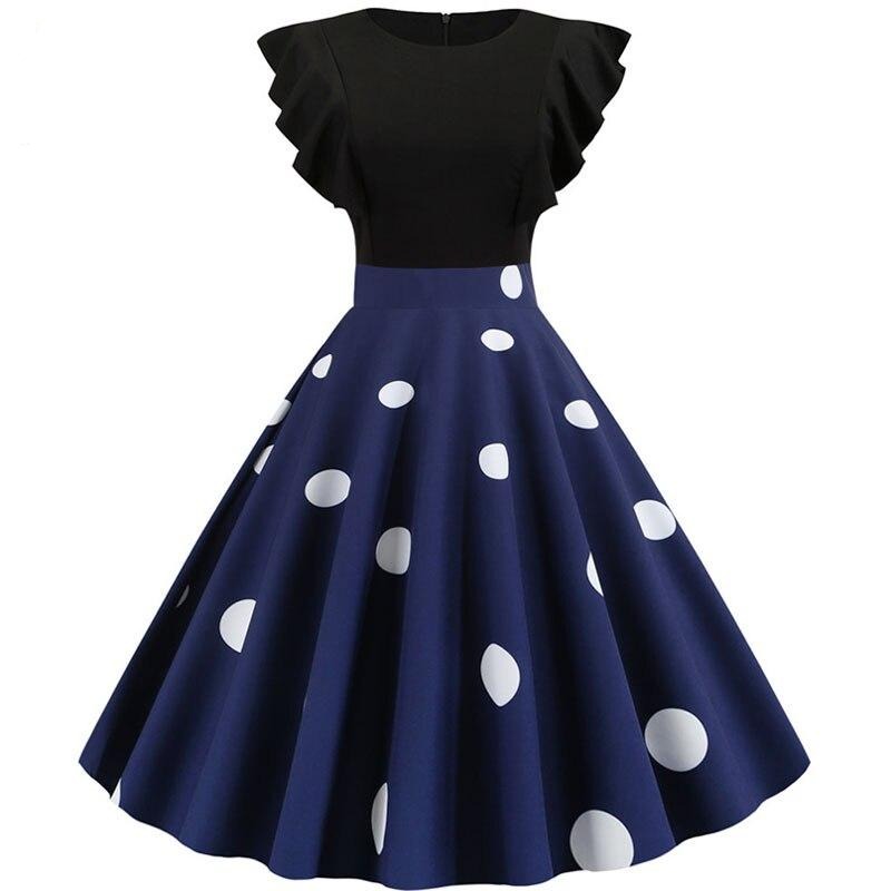 Street-wave Rockabilly Dress Sleeveless Polka Dot Blue Skirt Vintage Style For Women