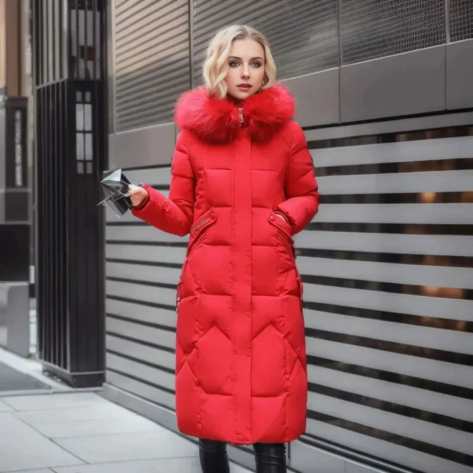 Street-Wave Women's Fleece Jacket With Faux Fur Hood Long Puffer Style Cozy Warmth For Modern Outdoors