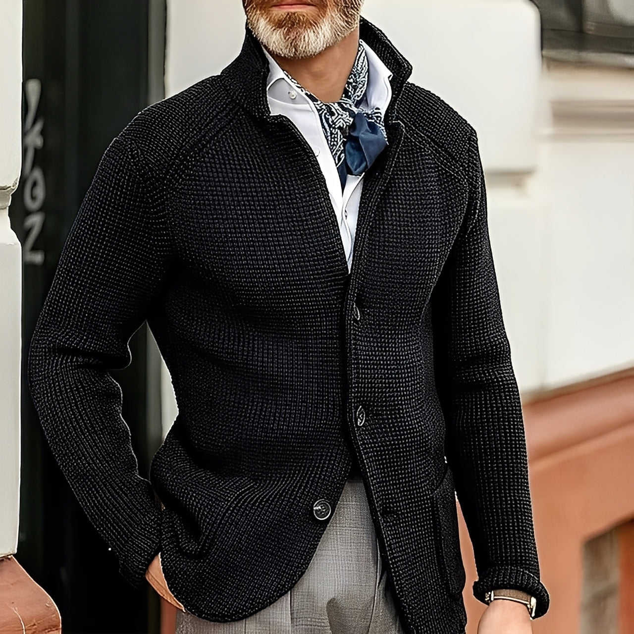 Street-wave Men's Cardigan With Stand Collar - Premium Knitwear For Modern Everyday Style