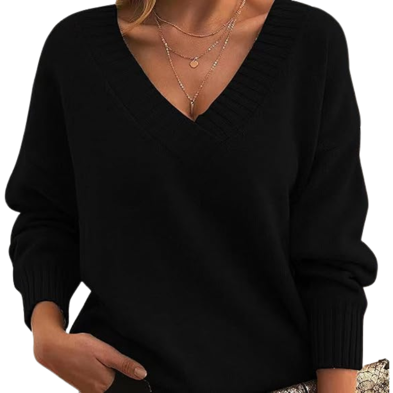 Street-Wave V-Neck Sweater Cozy Wool-Blend For Women