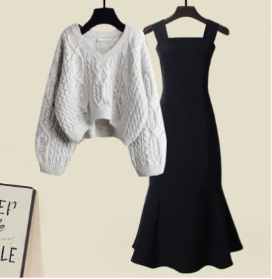 Street Wave Stacey Set Cable Knit Sweater And Fishtail Dress For Women Cozy Versatile Two Piece Outfit