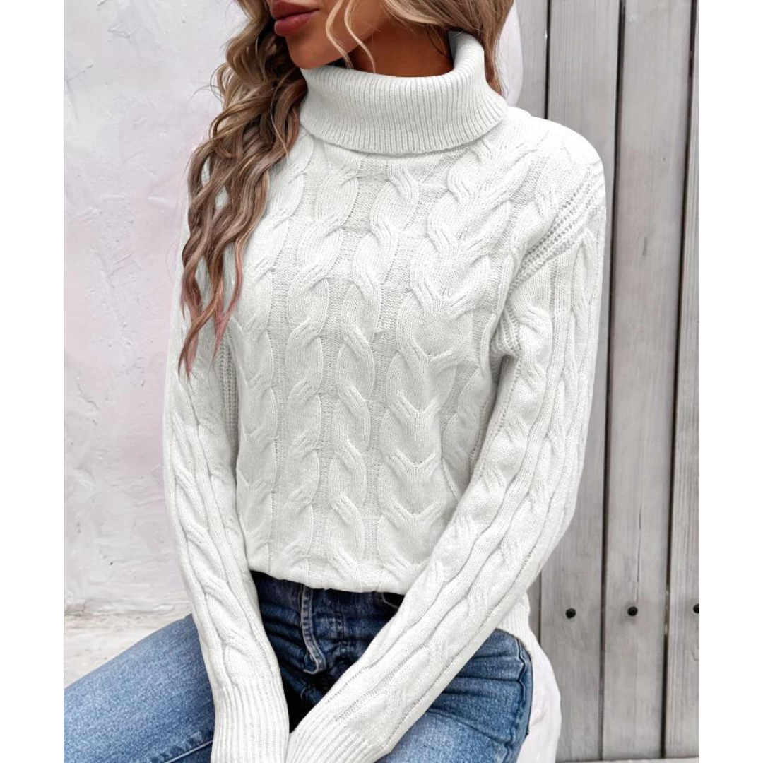Street-Wave Elegant Cable Knit Turtleneck Sweater For Women Classic Warmth And Timeless Style