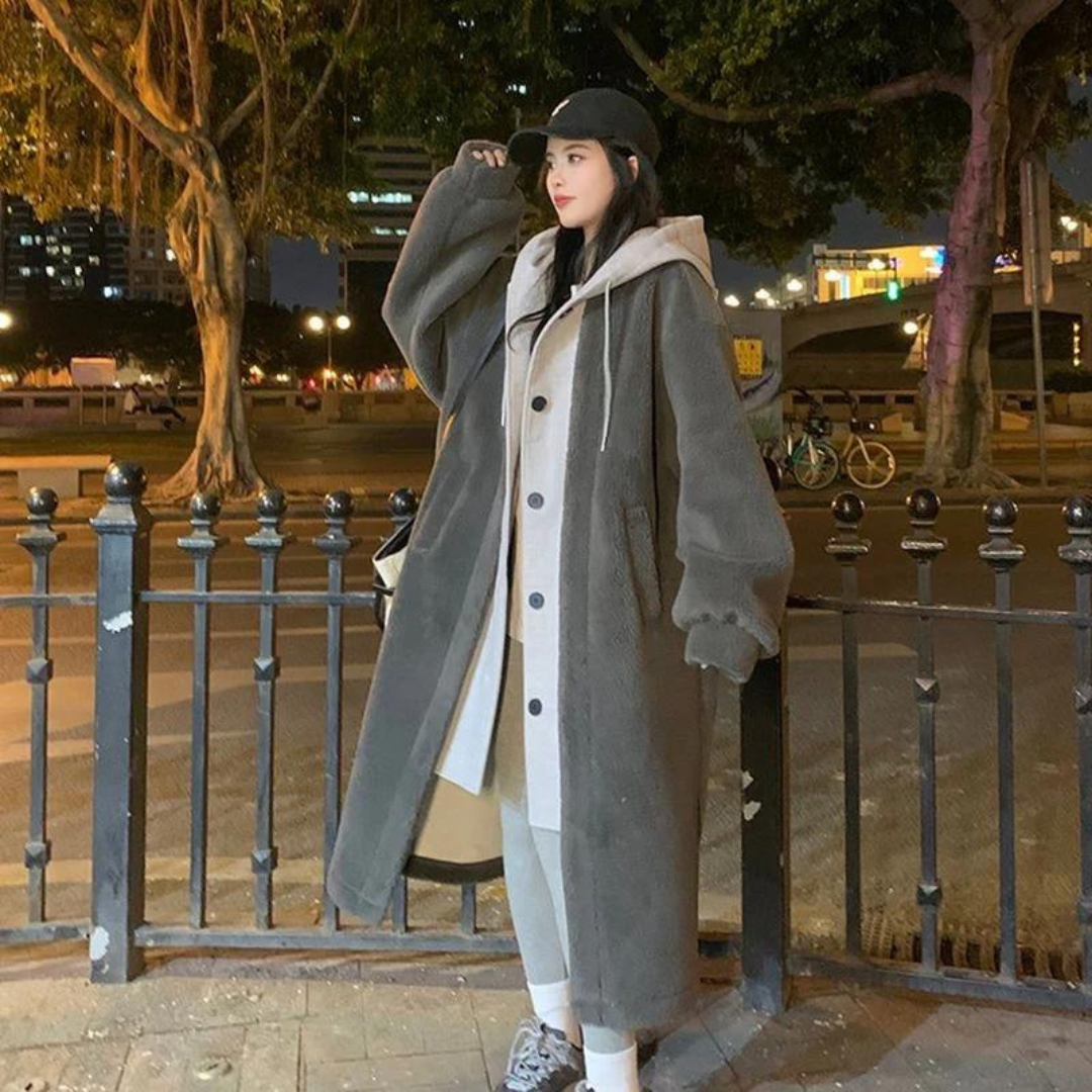 Streetwave Winter Oversize Hooded Coat With Button Front Closure For Women Warm Cozy