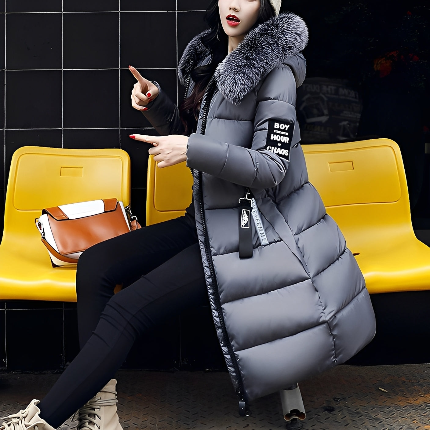 Street-wave Puffer Coat With Fur Collar For Women Elegant Long Winter Coat With Plush Warmth And Slim Silhouette