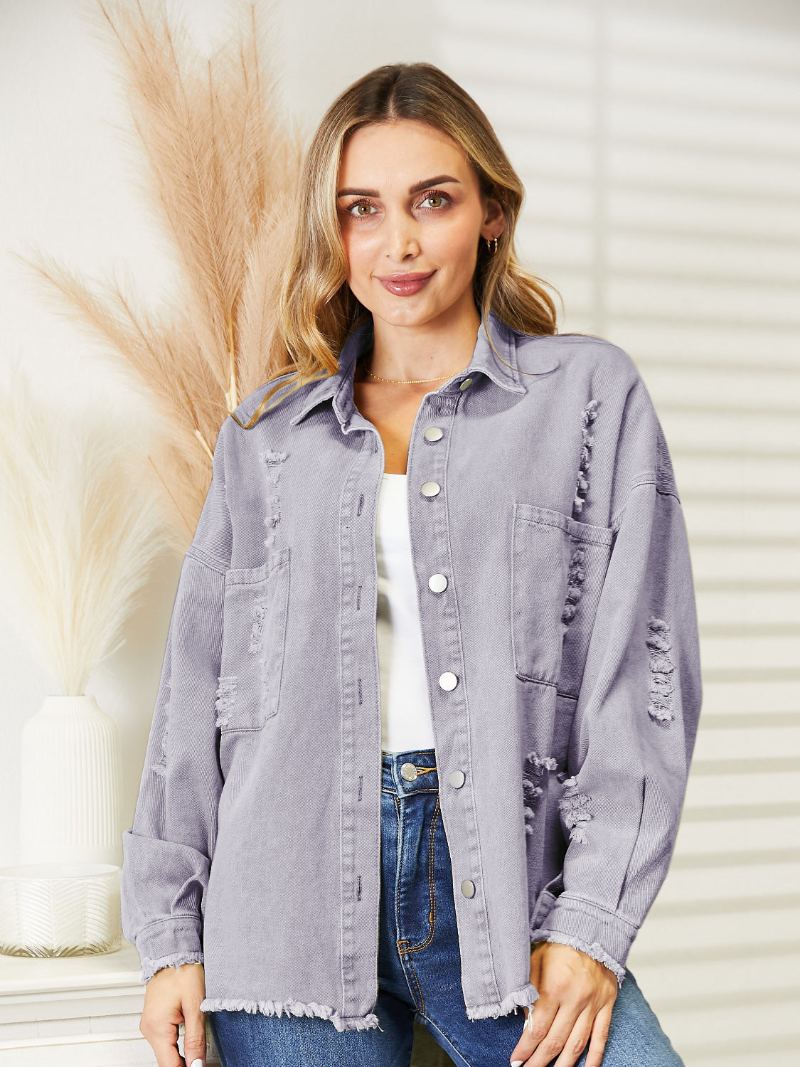 Street-wave Denim Jacket With Frayed Hem, Prewashed Vintage Style For Women Casual Everyday Wear