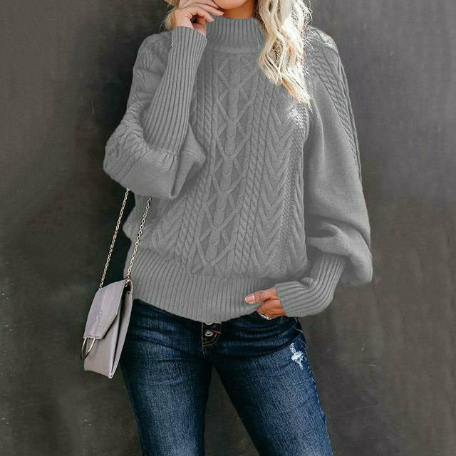 Street-Wave Cable Knit Sweater For Women Cozy Classic Pullover With Round Neck Orange