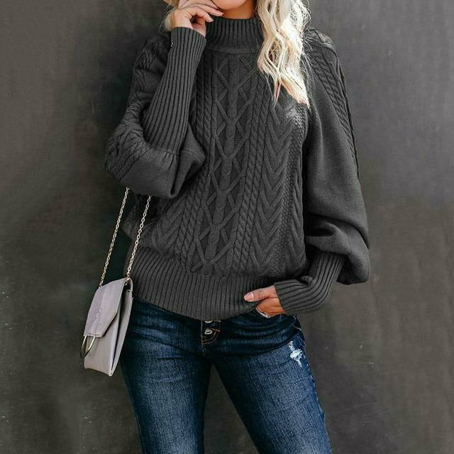 Street-Wave Cable Knit Sweater For Women Cozy Classic Pullover With Round Neck Orange