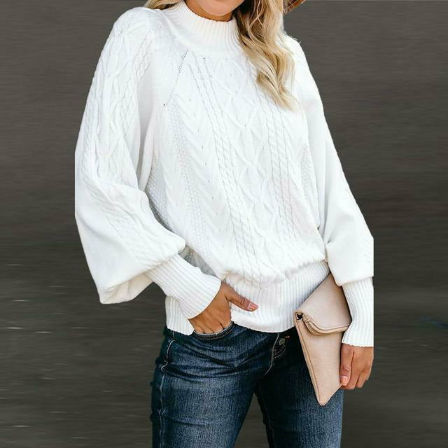 Street-Wave Cable Knit Sweater For Women Cozy Classic Pullover With Round Neck Orange
