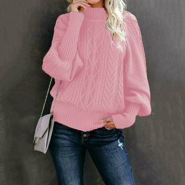 Street-Wave Cable Knit Sweater For Women Cozy Classic Pullover With Round Neck Orange