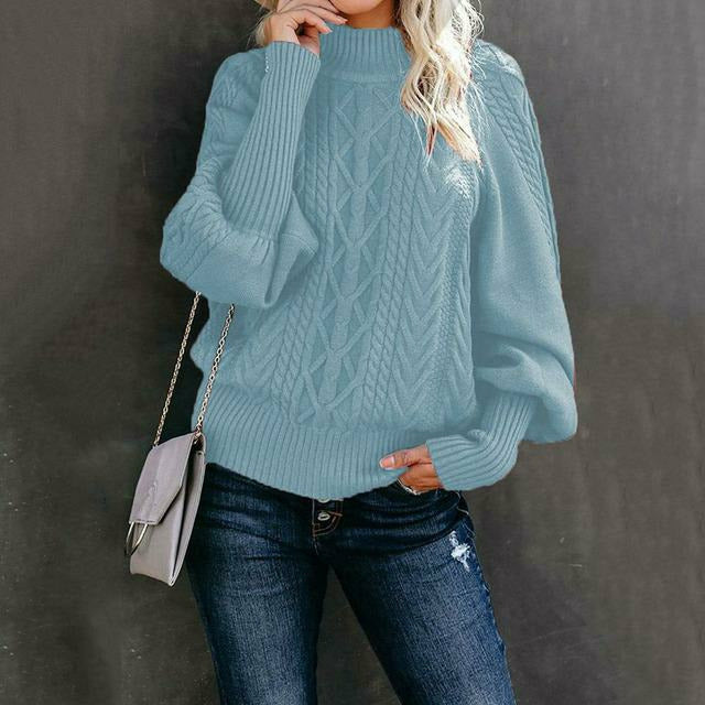 Street-Wave Cable Knit Sweater For Women Cozy Classic Pullover With Round Neck Orange