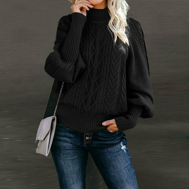 Street-Wave Cable Knit Sweater For Women Cozy Classic Pullover With Round Neck Orange