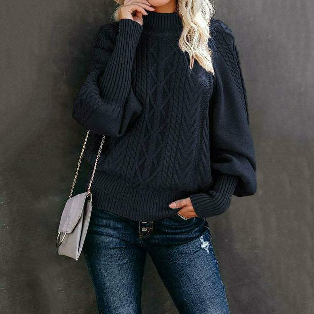 Street-Wave Cable Knit Sweater For Women Cozy Classic Pullover With Round Neck Orange