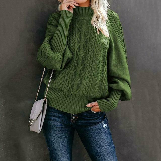 Street-Wave Cable Knit Sweater For Women Cozy Classic Pullover With Round Neck Orange