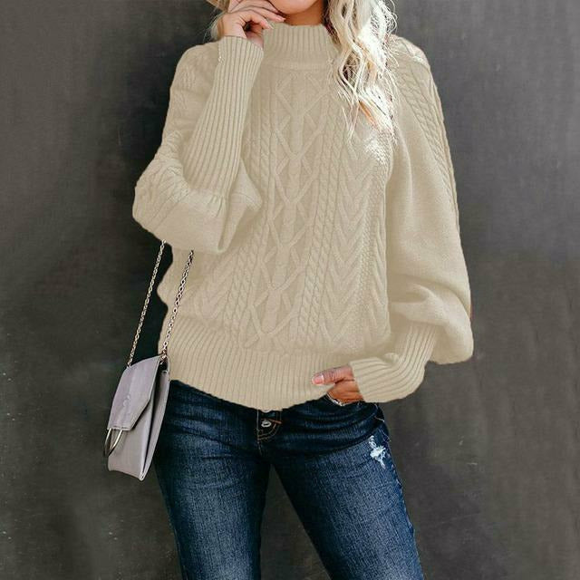 Street-Wave Cable Knit Sweater For Women Cozy Classic Pullover With Round Neck Orange