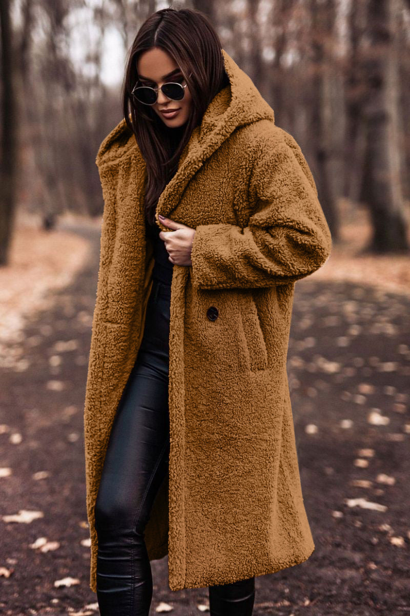 Street Wave Relaxed Fit Mid Calf Hooded Coat For Women Cozy Warmth