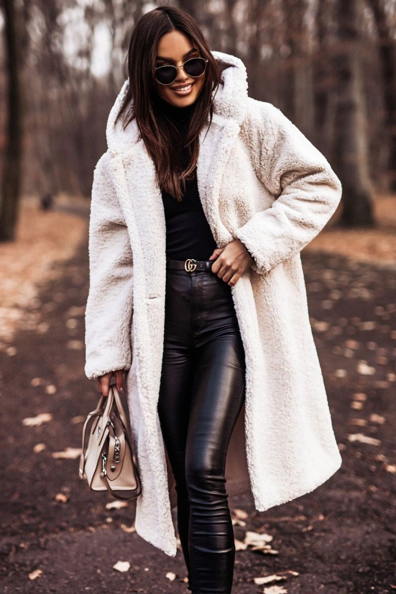 Street Wave Relaxed Fit Mid Calf Hooded Coat For Women Cozy Warmth