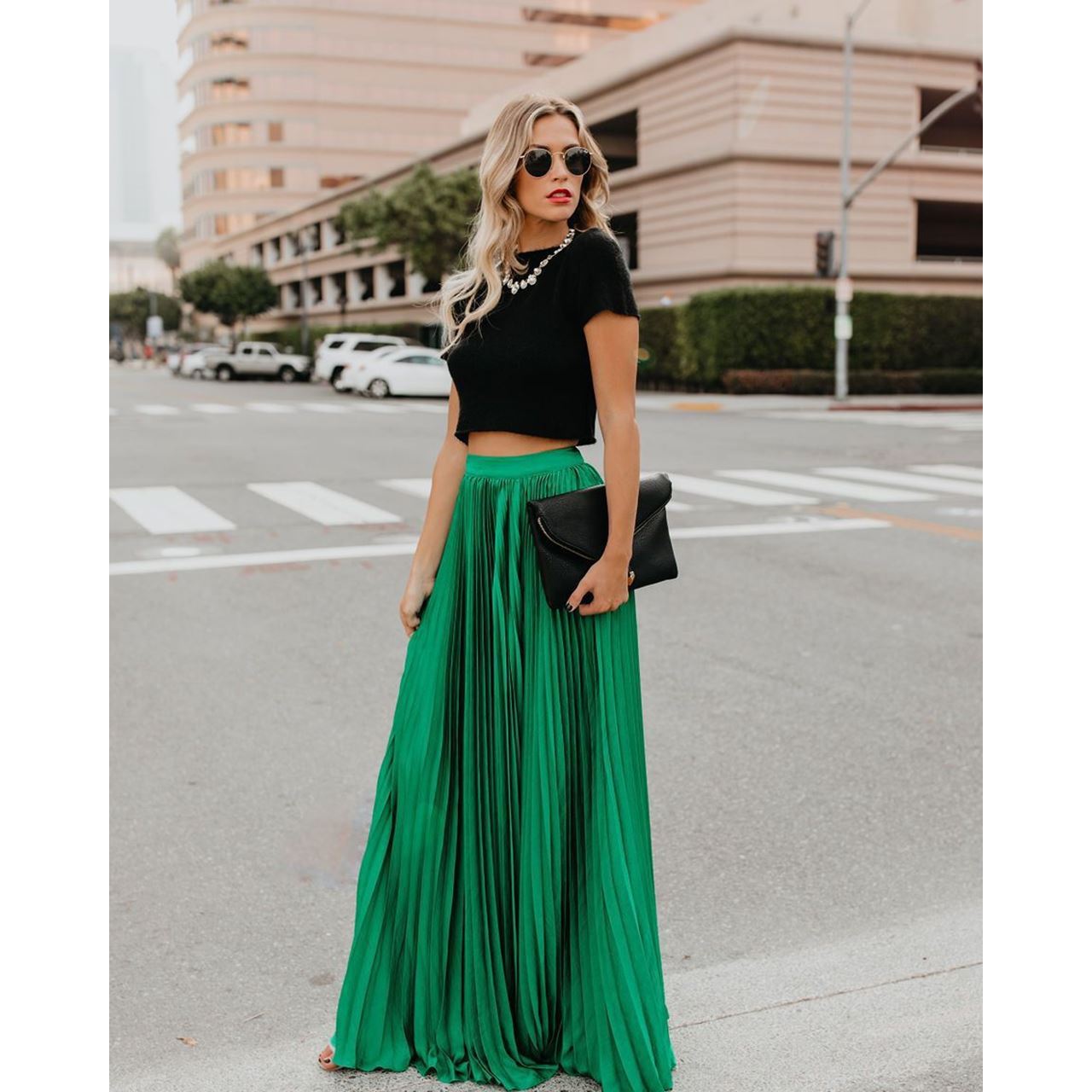 Clair Women Long Pleated Maxi Skirt High Waist Flowing Red Maxi for Everyday Chic