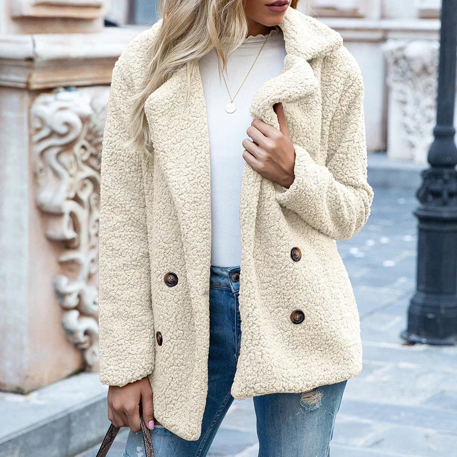 Streetwave Womens Oversized Fleece Coat With Long Sleeves And Lapel Collar Cozy Winter Warmth