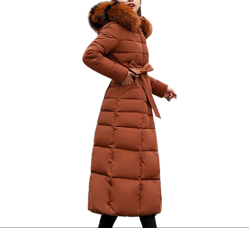 Streetwave Long Winter Coat Black With Fur Trim Hood Belted Warm Elegance For Women