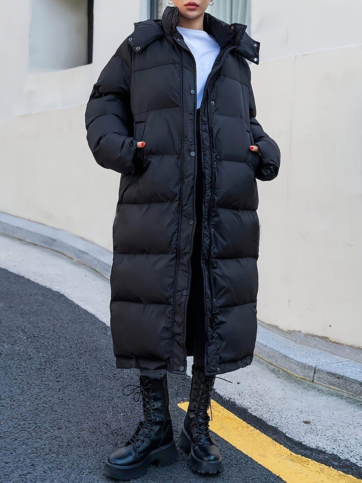 Street Wave Long Puffer Jacket For Women With Hood Oversized Warm Winter Coat For Cold Weather