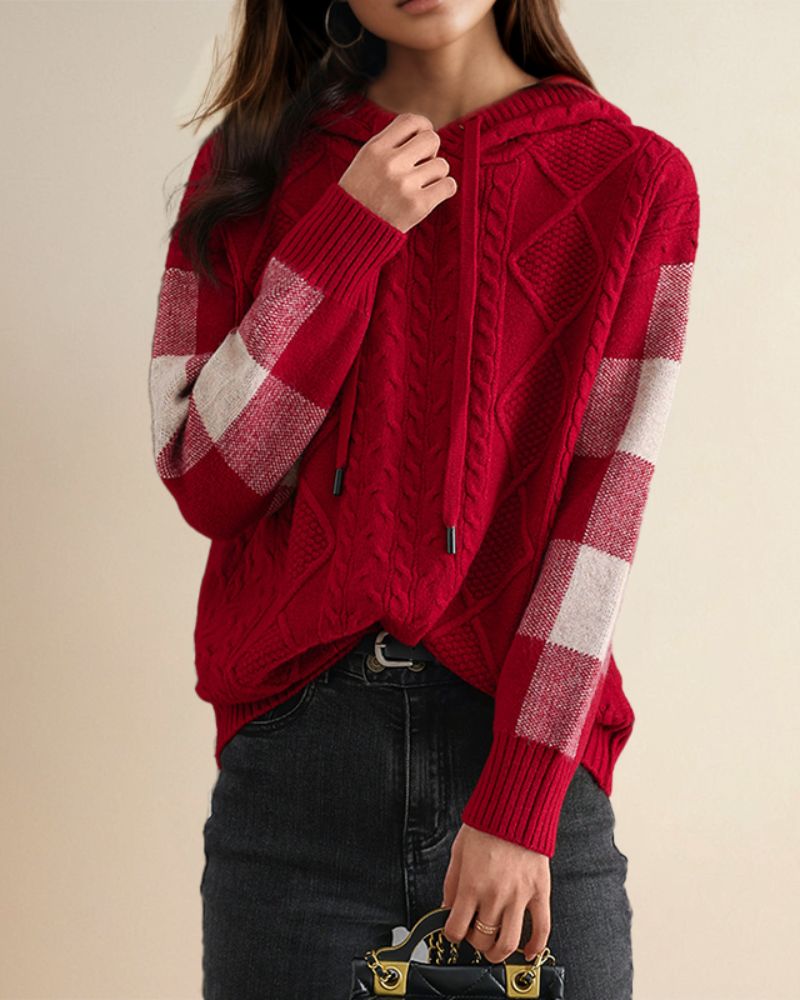 Street-wave Jacquard Hoodie Cozy Warm Knit For Women Premium Comfort And Style Everyday Casual Wear